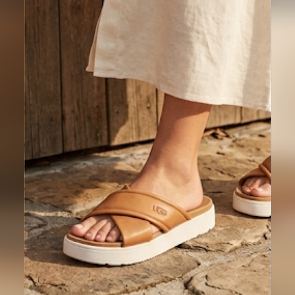 🌷UGG Zayne Crossband Women's Tan Slide Sandals🌷size:9.5